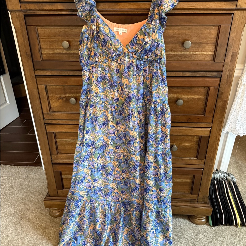 Free the Roses Blue and Orange Floral Maxi Dress